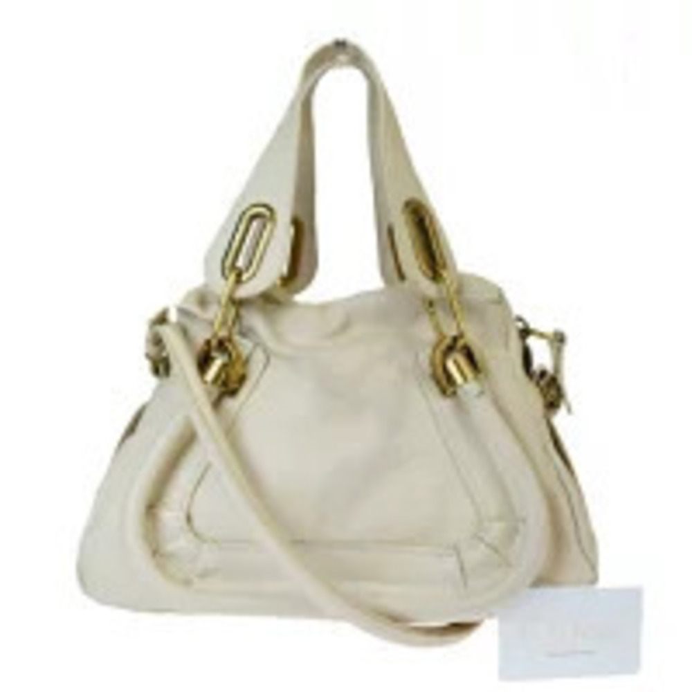 Chloe Paraty Handbag Shoulder Bag Ivory White Leather